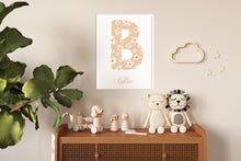 Load image into Gallery viewer, Neutral flower initial personalised print
