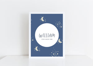 Blue Sun Moon personalised print