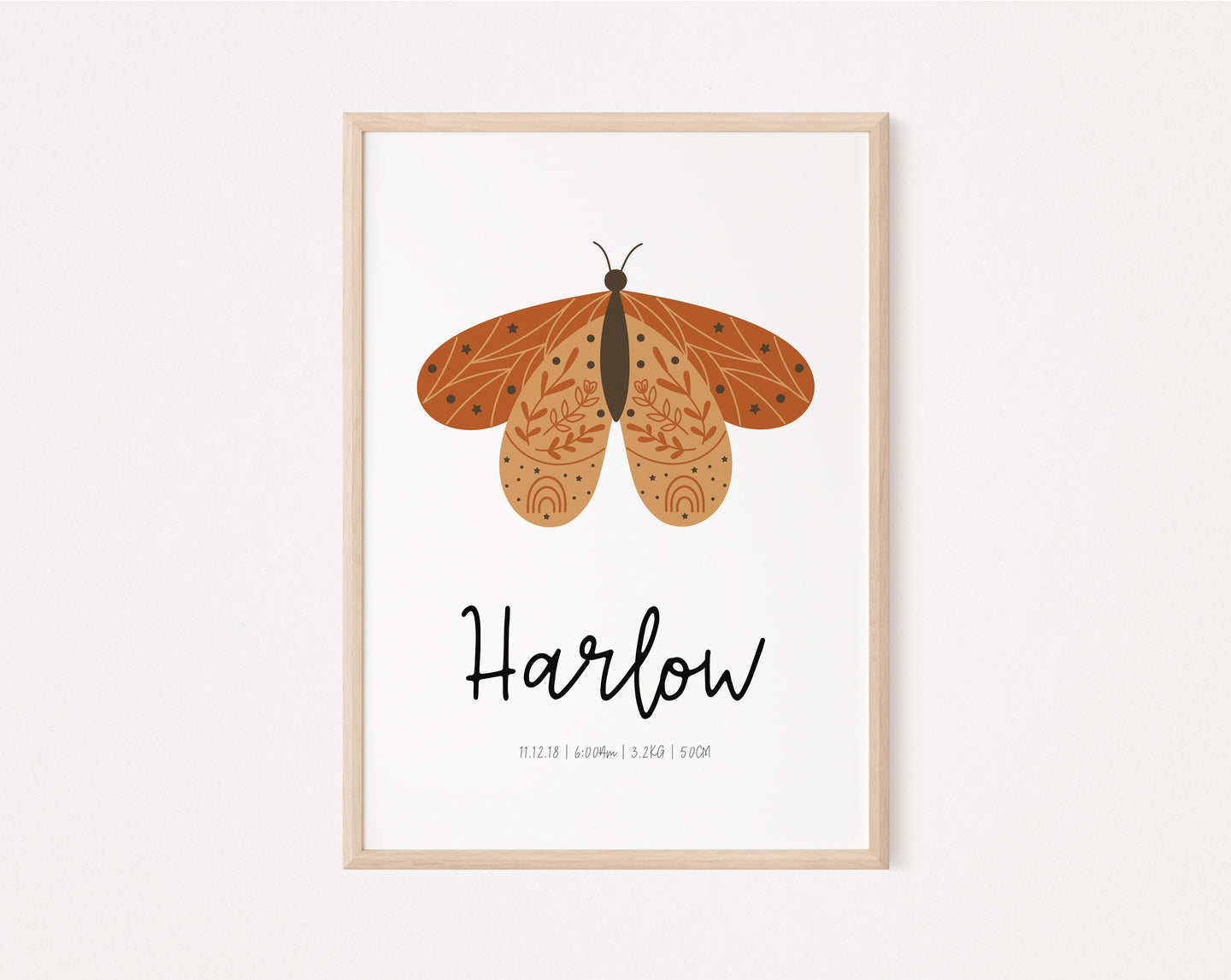 Boho moth personalised print