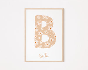 Neutral flower initial personalised print