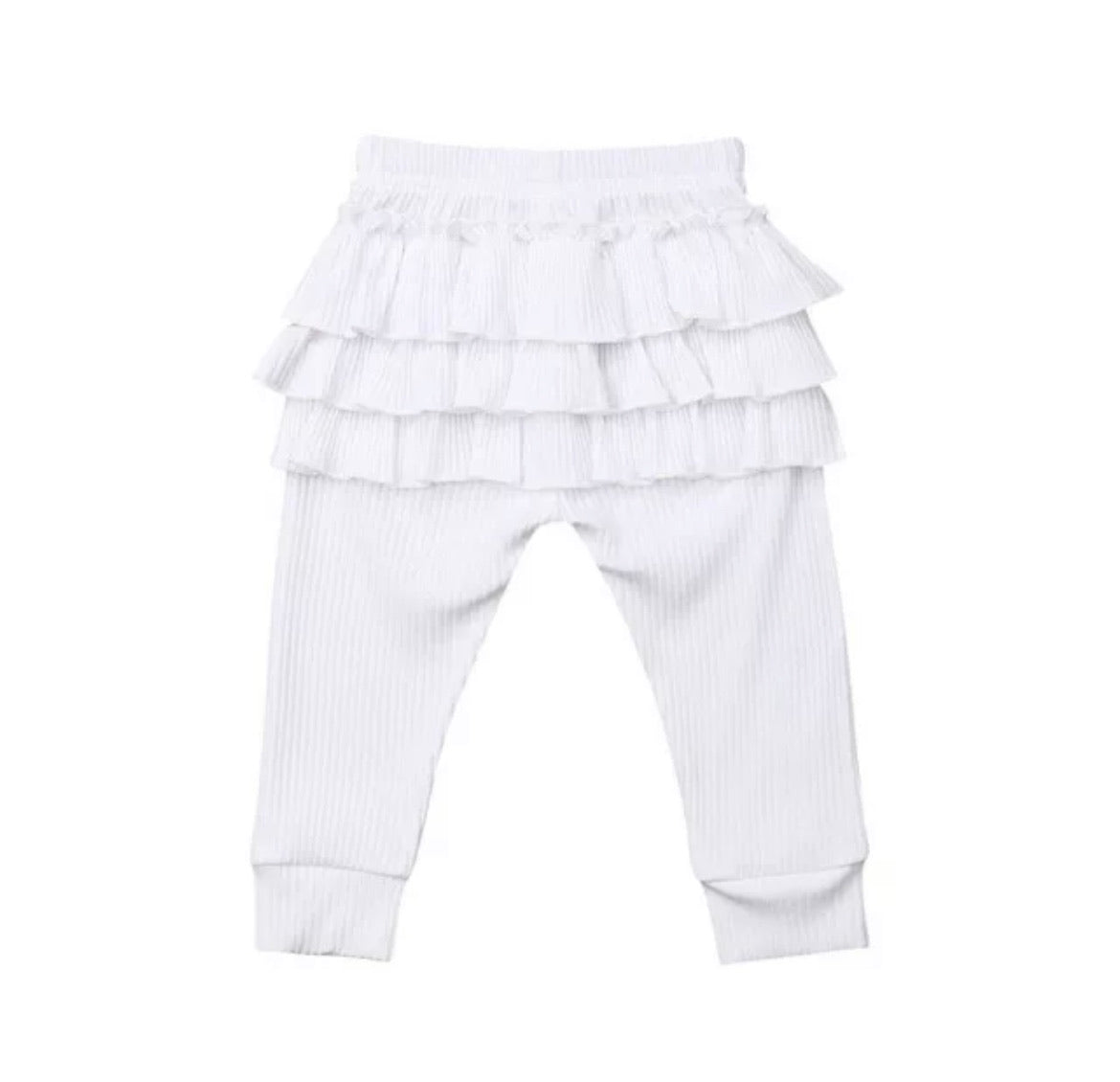 White ruffle pants